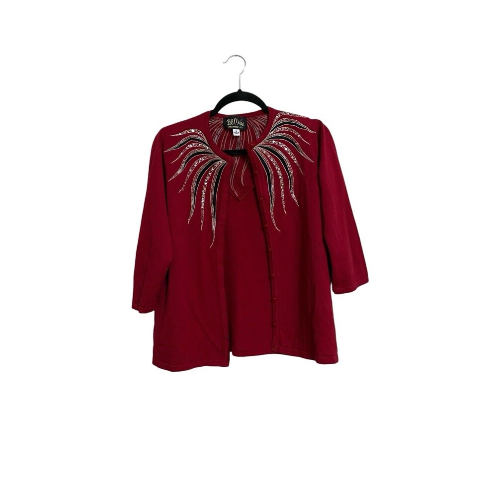 Bob Mackie Wearable Art Red Sequin Embroidered Cardigan Sweater M